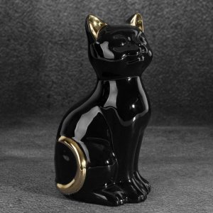 FIGURKA DEKORACYJNA KOT ~ CERAMICZNY KOT W KOLORZE CZARNO ZŁOTYM ~ CAT/04