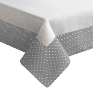 DEKORACYJNY OBRUS Z PLISĄ W KROPECZKI ~ PROSTOKĄTNY ~ ALMA ~ KREM + STAL ~ 140x180
