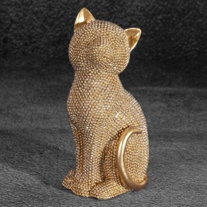 NOWOCZESNA FIGURKA DEKORACYJNA W STYLU GLAMOUR ~ ZŁOTY KOT CERAMICZNY ~ ELDO/10