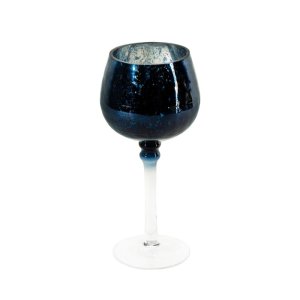 GRANATOWY ŚWIECZNIK BANKIETOWY ~ SZKLANY ŚWIECZNIK NA NÓŻCE W STYLU GLAMOUR ~ VERRE2/ŚWI/1A