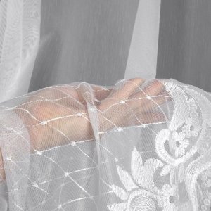 Biała długa firana DARLA 295 cm – markizeta haftowana do dużego okna