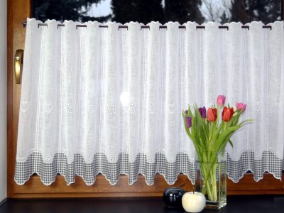 Prowansalskie zazdrostki do kuchni - Kuchenne zazdrostki z szara kratką - "Nela" - 70