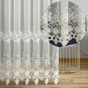 Kremowa firana markizeta z gipiurą kokardki – model KOKARDKI wysokość 1,75 m