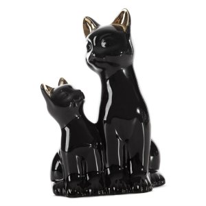 FIGURKA DEKORACYJNA KOTY ~ CERAMICZNE KOTY W KOLORZE CZARNO ZŁOTYM ~ CAT/05