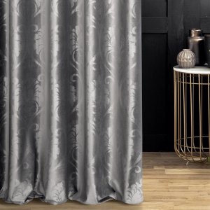 Zasłona welurowa stalowa z ornamentem damask srebrnym