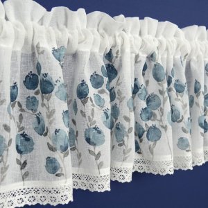 Prowansalska zazdrostka w kwiaty jagody Pola biała 30 cm, retro firana do kuchni