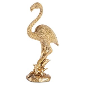 NOWOCZESNA FIGURKA DEKORACYJNA W STYLU GLAMOUR ~ ZŁOTY FLAMING CERAMICZNY ~ ELDO/20