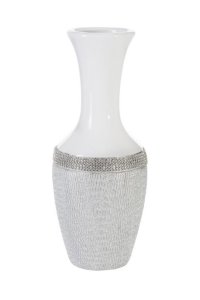 BIAŁO SREBRNY WAZON DEKORACYJNY ~ CERAMICZNY WAZON Z CYRKONIAMI ~ IDA-2