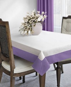 DEKORACYJNA SZARFA Z PLISĄ W KROPECZKI ~ PROSTOKĄTNA ~ ALMA ~ KREM + FIOLET ~ 40x140