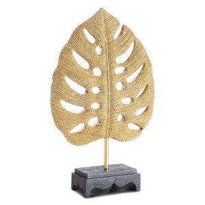 NOWOCZESNA FIGURKA DEKORACYJNA W STYLU GLAMOUR ~ ZŁOTY LIŚĆ MONSTERA ~ ELDO/5
