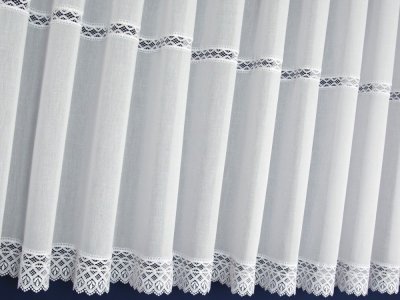 Eleganckie zazdrostki na szelkach - białe zazdrostki z gipiurą do kuchni - "Loops I" - 120