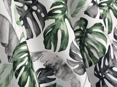 ŻAKARDOWA TKANINA NA ZASŁONY W LIŚCIE PALMOWE - MONSTERA ~ "ESME III" ~ 150