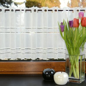 Zazdrostki do kuchni na metry - Eleganckie kuchenne zazdrostki-haftowane - "Aida" jasny krem - 40