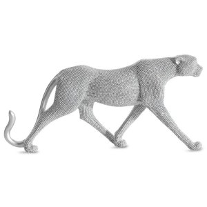 NOWOCZESNA FIGURKA DEKORACYJNA W STYLU GLAMOUR ~ SREBRNA PANTERA FIGURKA CERAMICZNA ~ ELDO/19