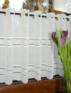Zazdrostki do kuchni na metry - Eleganckie kuchenne zazdrostki-haftowane - "Aida" jasny krem - 40