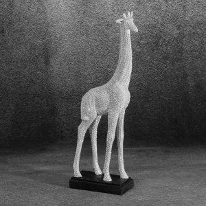 NOWOCZESNA FIGURKA DEKORACYJNA W STYLU GLAMOUR ~ SREBRNA ŻYRAFA FIGURKA CERAMICZNA ~ ELDO/04