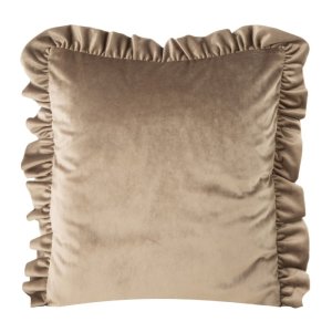 WELUROWA POSZEWKA DEKORACYJNA Z FALBANKĄ ~ VELVET/25/F ~ 45x45 ~ CIEMNY BEŻ