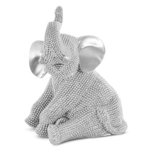 NOWOCZESNA FIGURKA DEKORACYJNA W STYLU GLAMOUR ~ SREBRNY SŁOŃ FIGURKA CERAMICZNA ~ ELDO/14