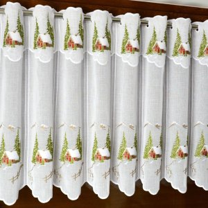zimowa zazdrostka do kuchni 60 cm z domkami i choinkami