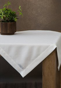 ELEGANCKA BIAŁA SERWETA ZE SREBRNYM WZOREM ~ KLASYCZNA BIAŁA SERWETA Z PLISĄ ~ ELLEN ~ 85x85