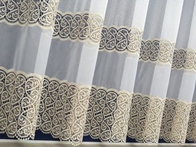 ELEGANCKA FIRANA Z GIPIURĄ - MARKIZETA Z GIPIURĄ ~ 2 SZL. GIPIURY ~ "ELIT" - BIEL + ZŁOTO ~ 290