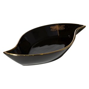 CZARNA PATERA DEKORACYJNA Z APLIKACJĄ WAŻKI ~ NOWOCZESNA PATERA CERAMICZNA ~ LORI/PAT/01