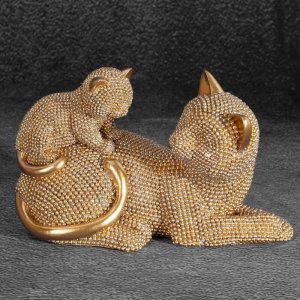 NOWOCZESNA FIGURKA DEKORACYJNA W STYLU GLAMOUR ~ ZŁOTE KOTY CERAMICZNE ~ ELDO/13