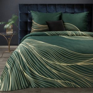 NOWOCZESNA POŚCIEL Z SATYNY BAWEŁNIANEJ ~ KOLEKCJA "PREMIUM" ~ PREMIUM/3 ~ ZIELEŃ + ZŁOTO ~ 160x200