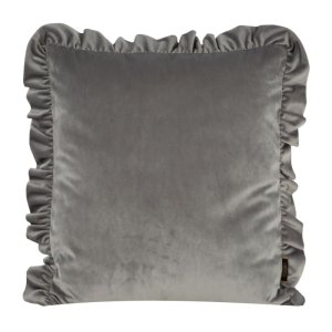 WELUROWA POSZEWKA DEKORACYJNA Z FALBANKĄ ~ VELVET/25/D ~ 45x45 ~ SREBRO