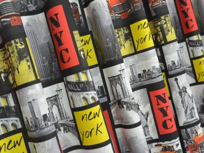 TKANINA NA NOWOCZESNE MŁODZIEŻOWE ZASŁONY Z MOTYWEM MIASTA NEW YORK ~ "NEW YORK" ~ 300 - kupon 0,65m