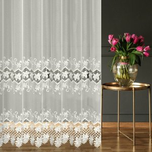 firanka krótka kremowa z gipiurą CALIX