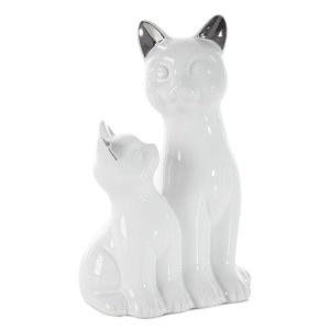 FIGURKA DEKORACYJNA KOTY ~ CERAMICZNE KOTY W KOLORZE BIAŁO SREBRNYM ~ CAT/05