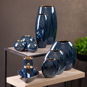 ELEGANCKI GRANATOWO ZŁOTY WAZON CERAMICZNY ~ NOWOCZESNY WAZON DEKORACYJNY ~ AMORA1-3