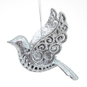 OZDOBA CHOINKOWA SW/OZD/BIRD/10-2 ~ PTAK ~ SREBRO ~ kpl. 6szt