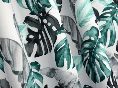 ŻAKARDOWA TKANINA NA ZASŁONY W LIŚCIE PALMOWE - MONSTERA ~ "ESME II" ~ 150