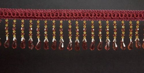 ELEGANCKA PASMANTERIA Z KRYSZTAŁKAMI DO FIRAN I ZASŁON ~ ŁEZKI DŁUGIE ~ wys. 6,00cm ~ BORDO + ZŁOTO