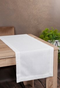 BIAŁY NABŁYSZCZANY BIEŻNIK DEKORACYJNY ~ BIEŻNIK O LNIANYM SPLOCIE ~ STELLA2 ~ 40x180