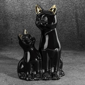 FIGURKA DEKORACYJNA KOTY ~ CERAMICZNE KOTY W KOLORZE CZARNO ZŁOTYM ~ CAT/05