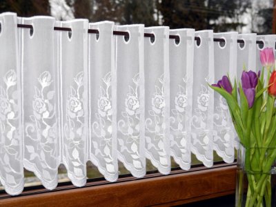 Eleganckie zazdrostki do kuchni - Kuchenne białe zazdrostki w angielskie róże - "Roses" - 40