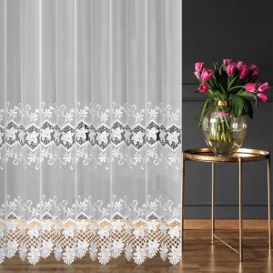 Ekskluzywna firana z gipiurą 2 szlaki CALIX biel