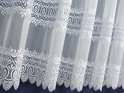 ELEGANCKA FIRANA Z GIPIURĄ - MARKIZETA Z GIPIURĄ ~ 2 SZLAKI GIPIURY ~ "GALIA" - BIEL ~ 295