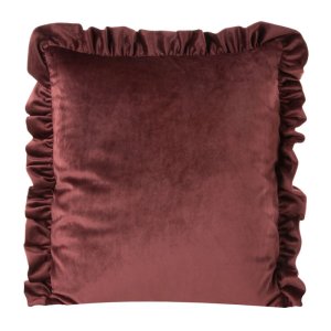 WELUROWA POSZEWKA DEKORACYJNA Z FALBANKĄ ~ VELVET/25/N ~ 45x45 ~ CZERWIEŃ