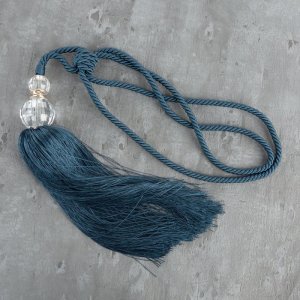 ELEGANCKI CHWOST DO PODPIĘCIA ZASŁON ~ CHWOST ZE KRYSZTAŁOWYMI KULAMI ~ SC/IZA ~ CIEMNY NIEBIESKI