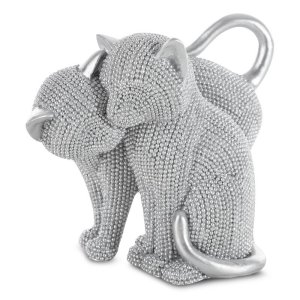 NOWOCZESNA FIGURKA DEKORACYJNA W STYLU GLAMOUR ~ SREBRNE KOTY FIGURKA CERAMICZNA ~ ELDO/12