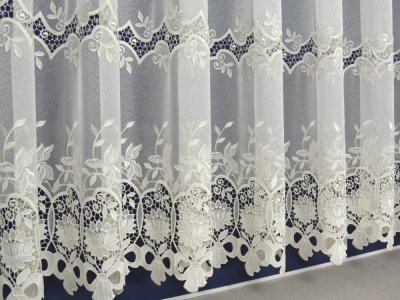 ELEGANCKA FIRANA MARKIZETA Z GIPIURĄ ~ 2 SZLAKI GIPIURY ~ "KOKARDKI" KREM ~ 175
