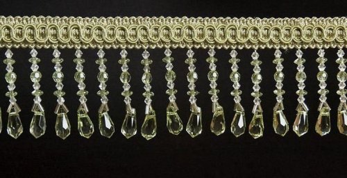 ELEGANCKA PASMANTERIA Z KRYSZTAŁKAMI DO FIRAN I ZASŁON ~ ŁEZKI DŁUGIE ~ wys. 6,00cm ~ ZIELEŃ