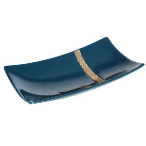 GRANATOWA PATERA DEKORACYJNA ~ OZDOBNA PATERA CERAMICZNA ZE ZŁOTYMI CYRKONIAMI ~ KAJA/PAT/01