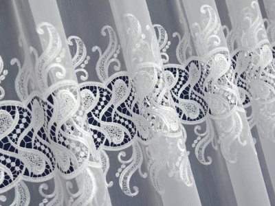 ELEGANCKA FIRANA Z GIPIURĄ ~ FIRANA DO SALONU ~ 3 SZLAKI WZORU ~ "NUTRIL" BIEL ~ 295