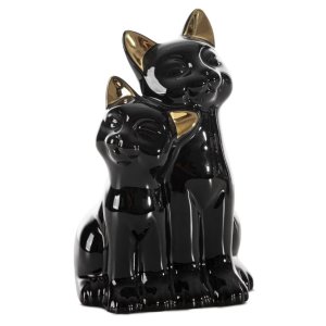 FIGURKA DEKORACYJNA KOTY ~ CERAMICZNE KOTY W KOLORZE CZARNO ZŁOTYM ~ CAT/03
