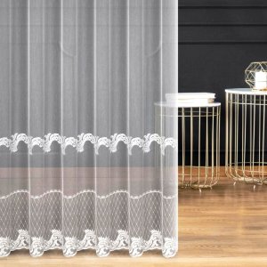 Firany DARLA białe 295 cm &ndash; długa haftowana markizeta do salonu